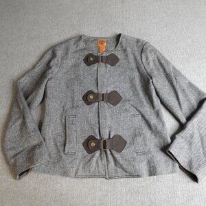 Tory Burch Blazer Brown Small Herringbone Tweed Jacket Toggle Front 22061513